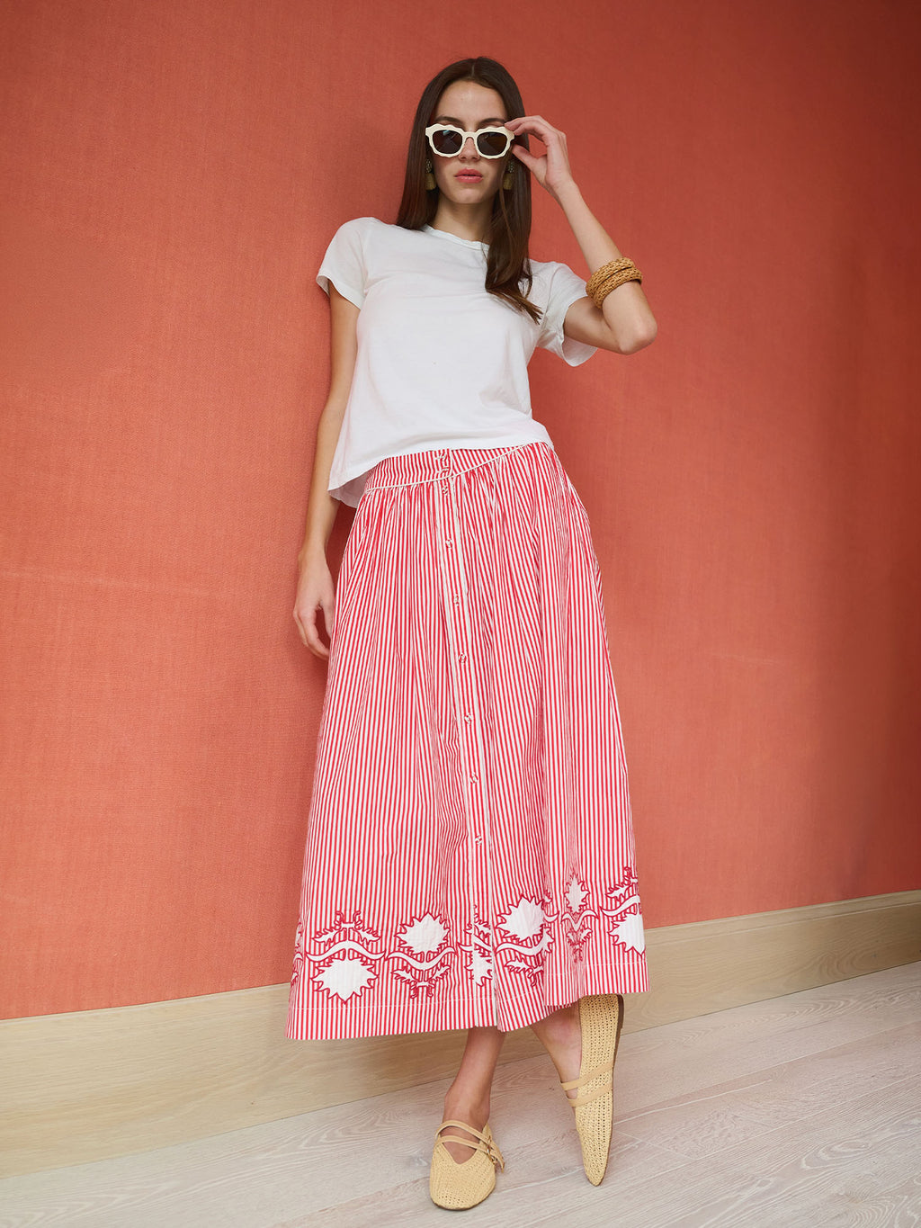 Brooks Avenue | Colette Midi Skirt - Red Stripe