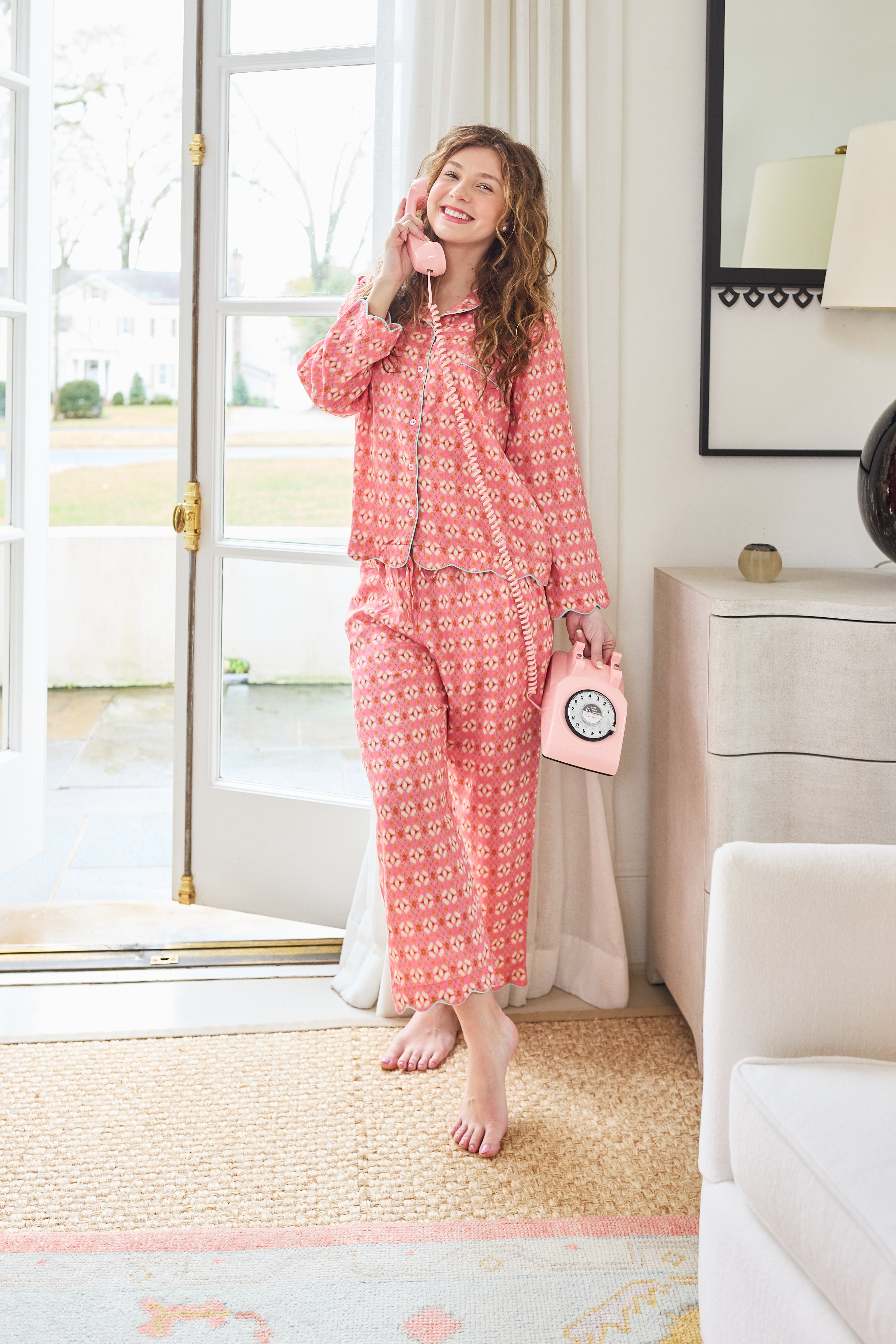 Scalloped Pajama Set Long - Sweet Pea Pink