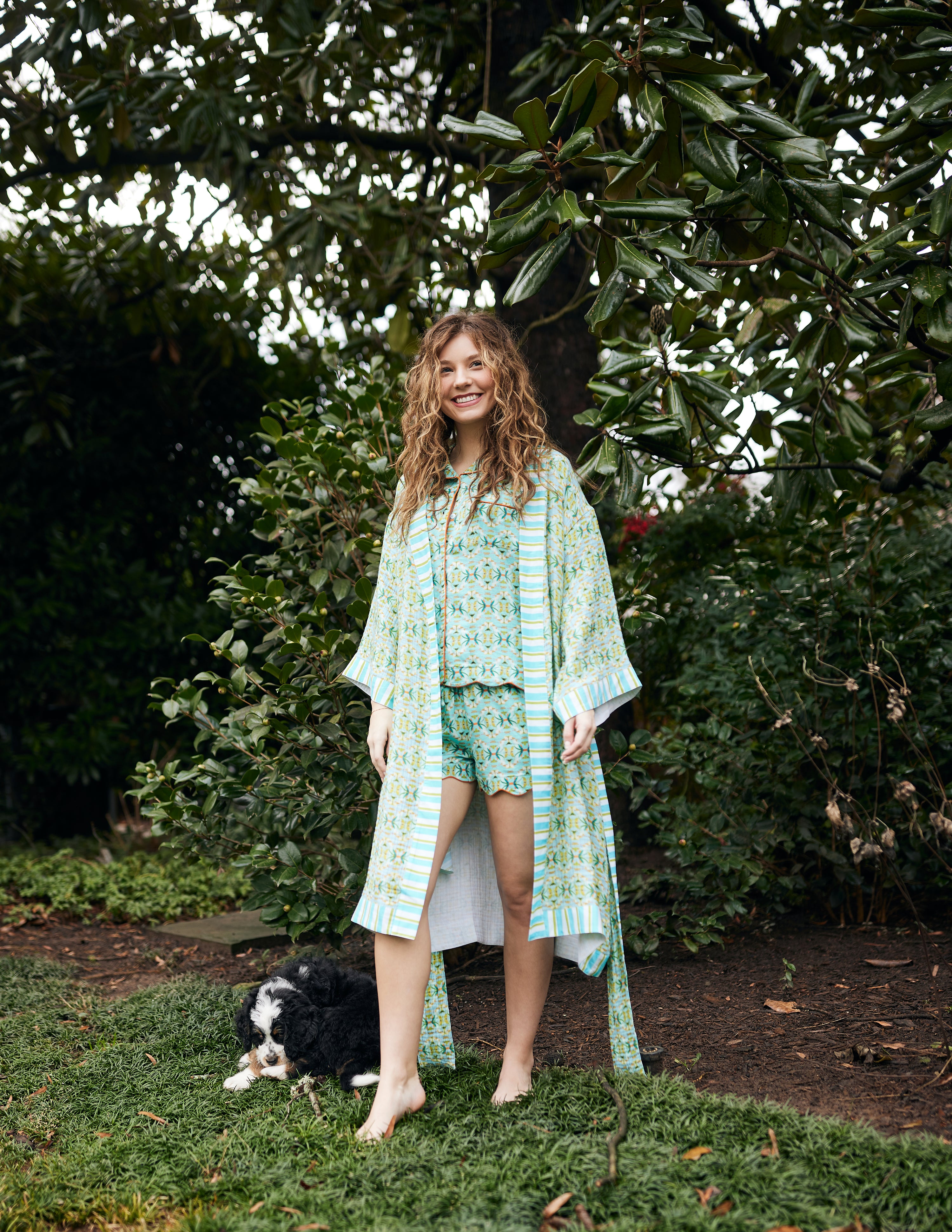 Scalloped Pajama Set Short - English Gardens Teal