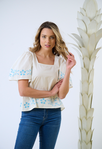 Georgia Blouse - Embroidered Periwinkle