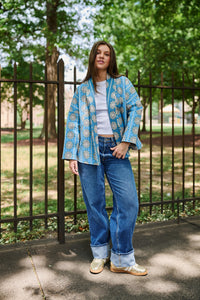 Allison Reversible Quilted Jacket - Blue Daisy