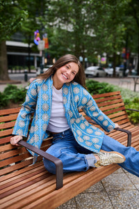 Allison Reversible Quilted Jacket - Blue Daisy