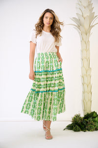 Triple Tiered Maxi Skirt - Palm Leaf