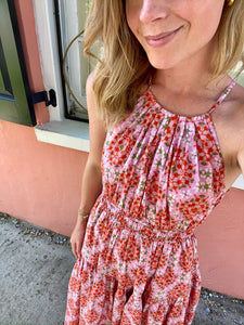 Haven Halter Neck Maxi Dress - Pink Hibiscus