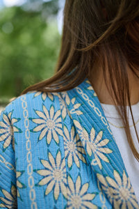 Allison Reversible Quilted Jacket - Blue Daisy