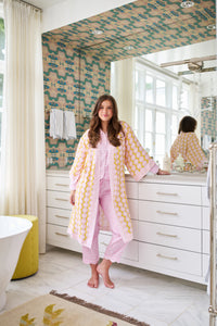 Scalloped Pajama Set Long - Light Pink Chintz