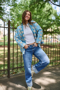 Allison Reversible Quilted Jacket - Blue Daisy