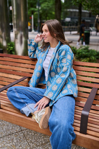 Allison Reversible Quilted Jacket - Blue Daisy