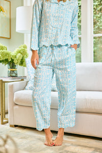 Scalloped Pajama Set Long - Blue Chintz