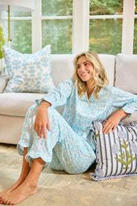 Scalloped Pajama Set Long - Blue Chintz