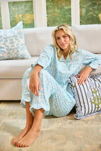 Scalloped Pajama Set Long - Blue Chintz