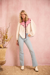 Western Blouse - Embroidered Wildflower Pink