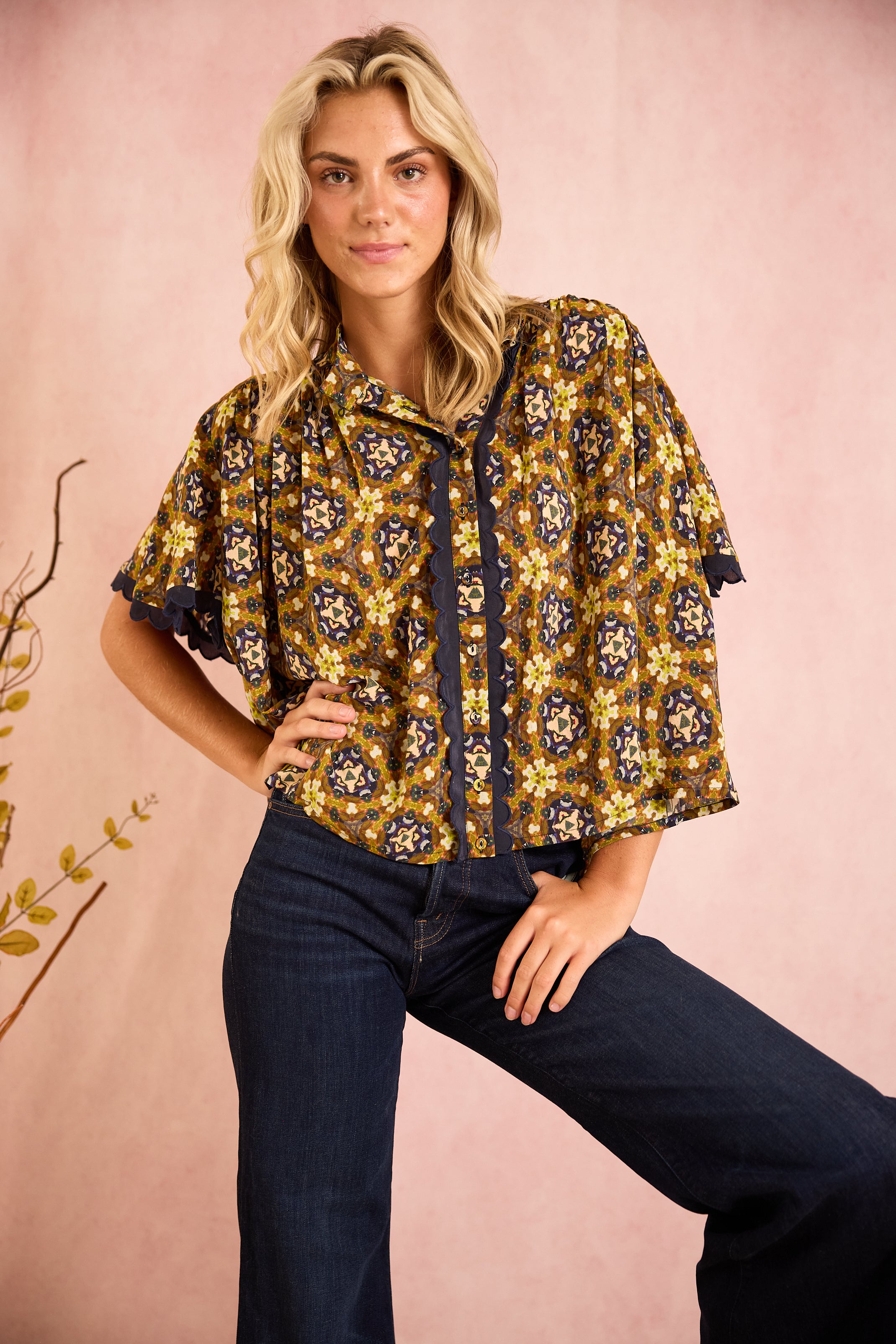 Parham Gathered Blouse - Chestnut Swirl