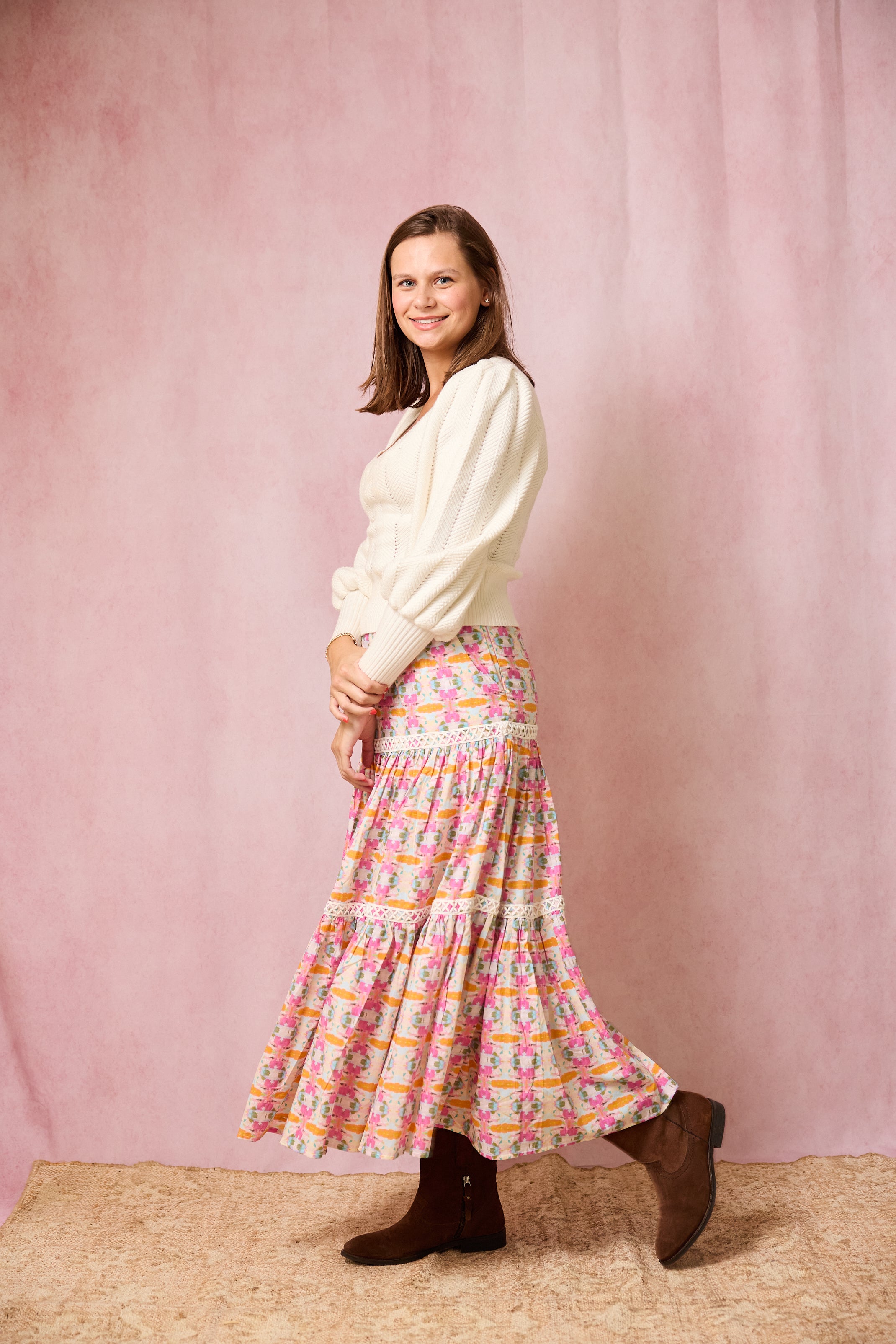 Triple Tiered Maxi Skirt - Begonia