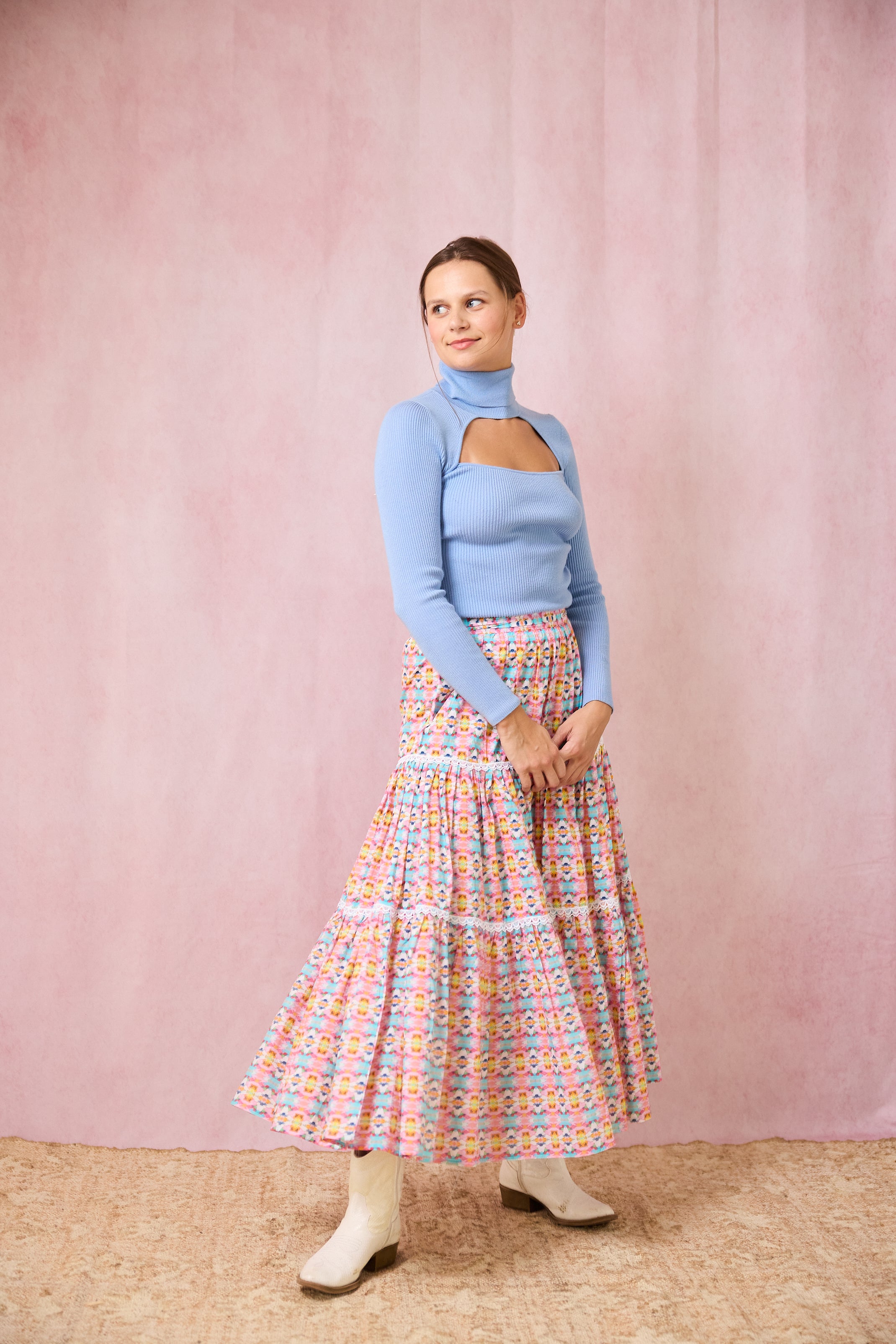 Triple Tiered Maxi Skirt - Sumner Pink