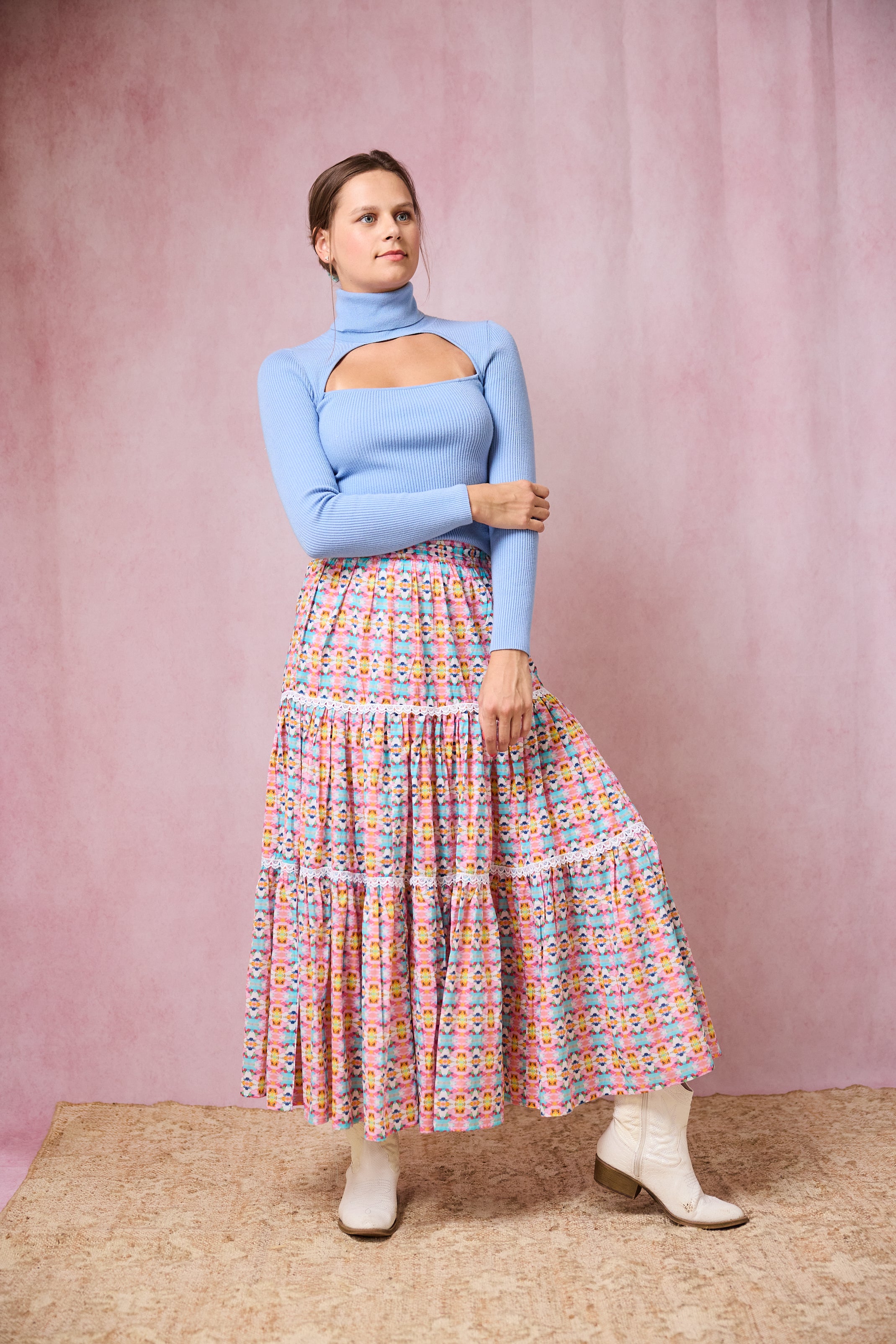 Triple Tiered Maxi Skirt - Sumner Pink