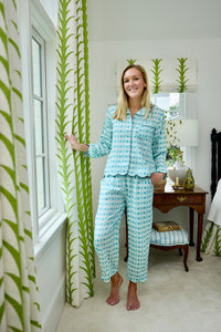 Scalloped Pajama Set Long - Cameron Blue