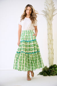 Triple Tiered Maxi Skirt - Palm Leaf