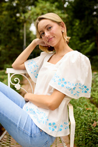 Georgia Blouse - Embroidered Periwinkle