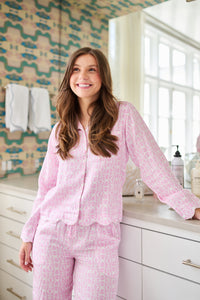 Scalloped Pajama Set Long - Light Pink Chintz