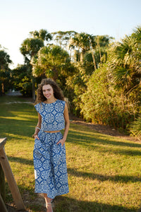 Walker Boxy Crop Top - Rosetta Tile Navy
