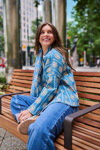 Allison Reversible Quilted Jacket - Blue Daisy
