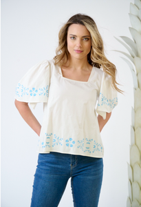 Georgia Blouse - Embroidered Periwinkle