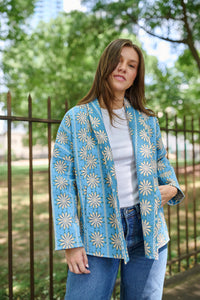 Allison Reversible Quilted Jacket - Blue Daisy
