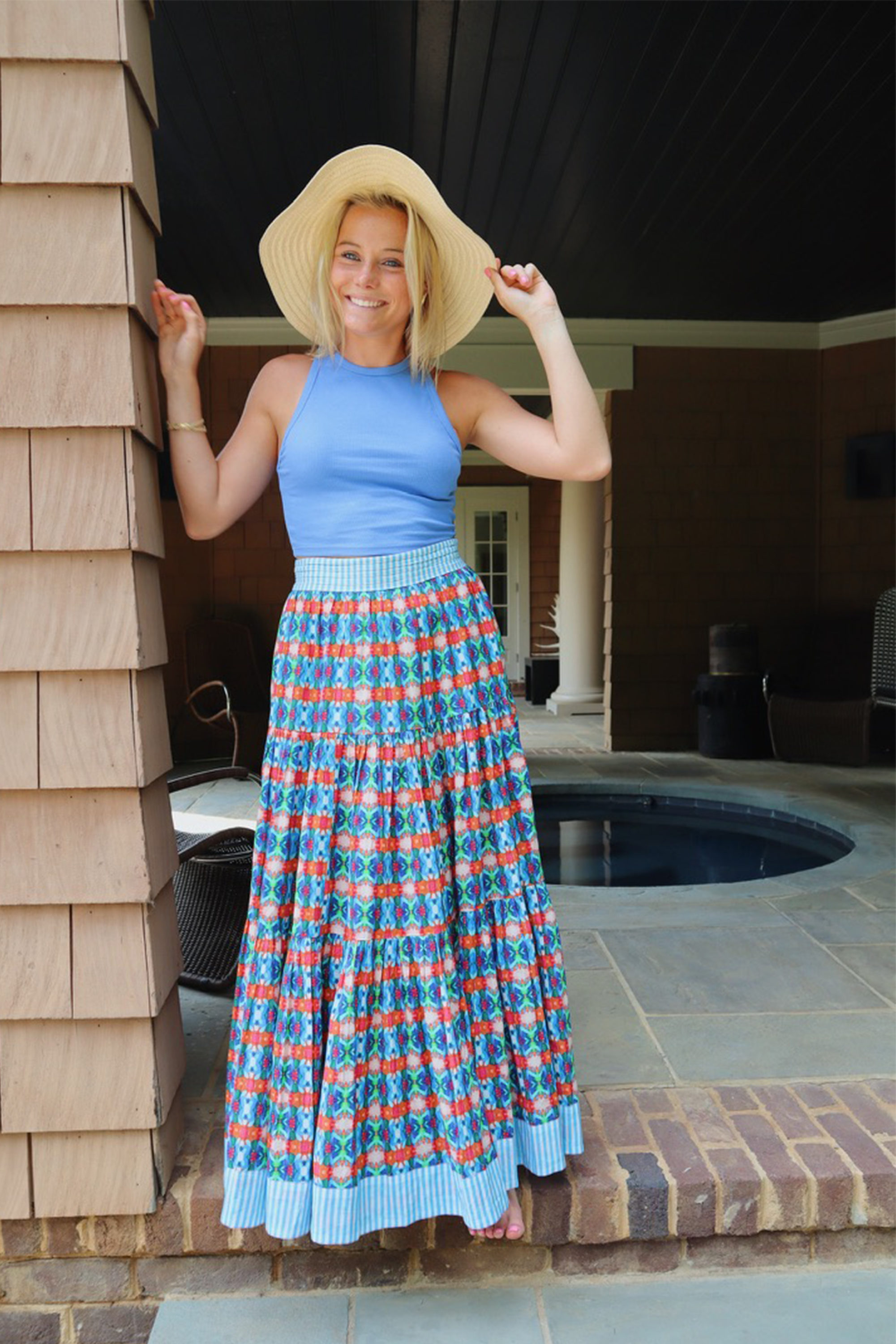 Blue tiered maxi sales skirt