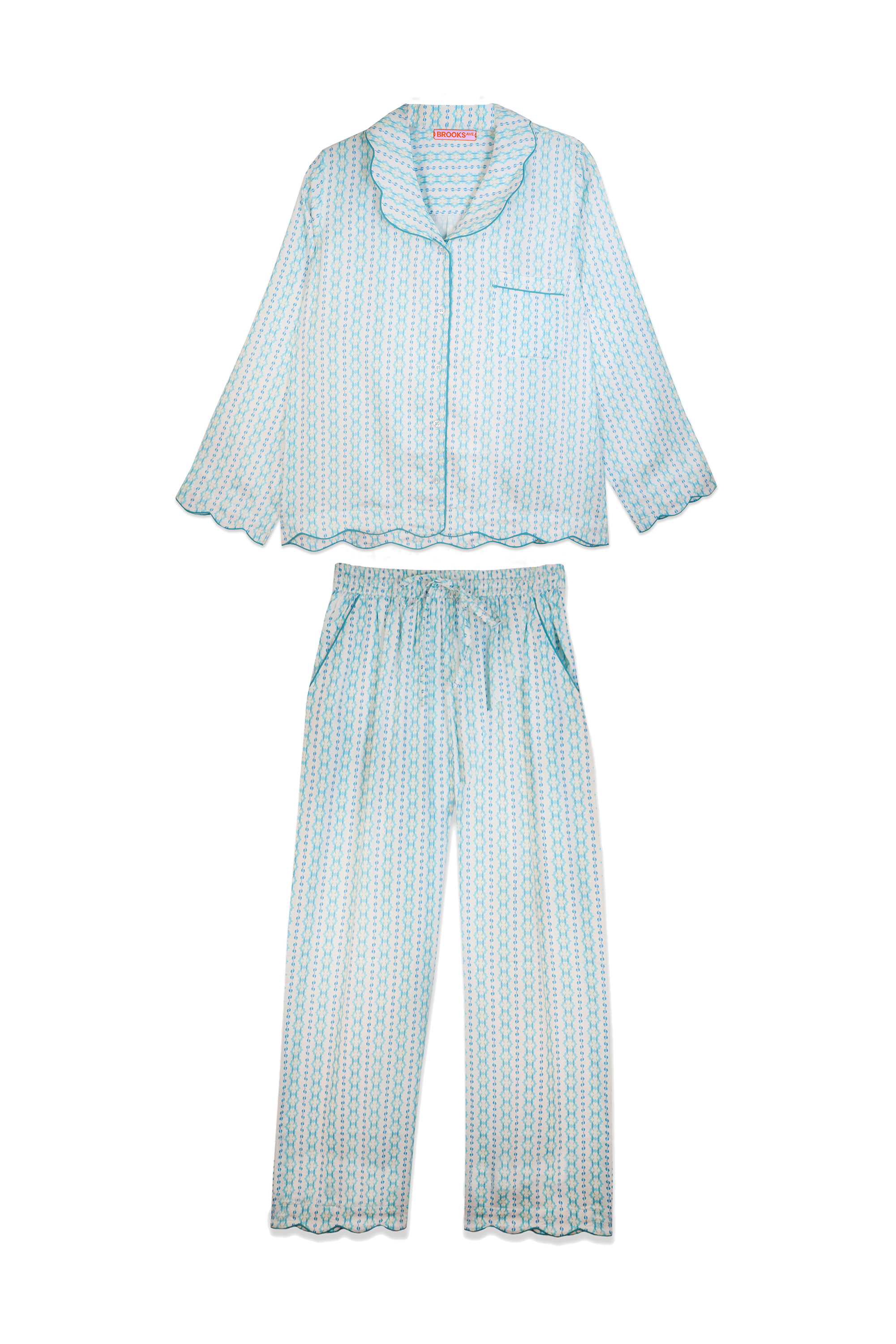 Scalloped Pajama Set Long - Blue Moss