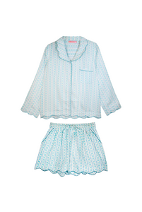 Scalloped Pajama Set Shorts & Long Top - Blue Moss