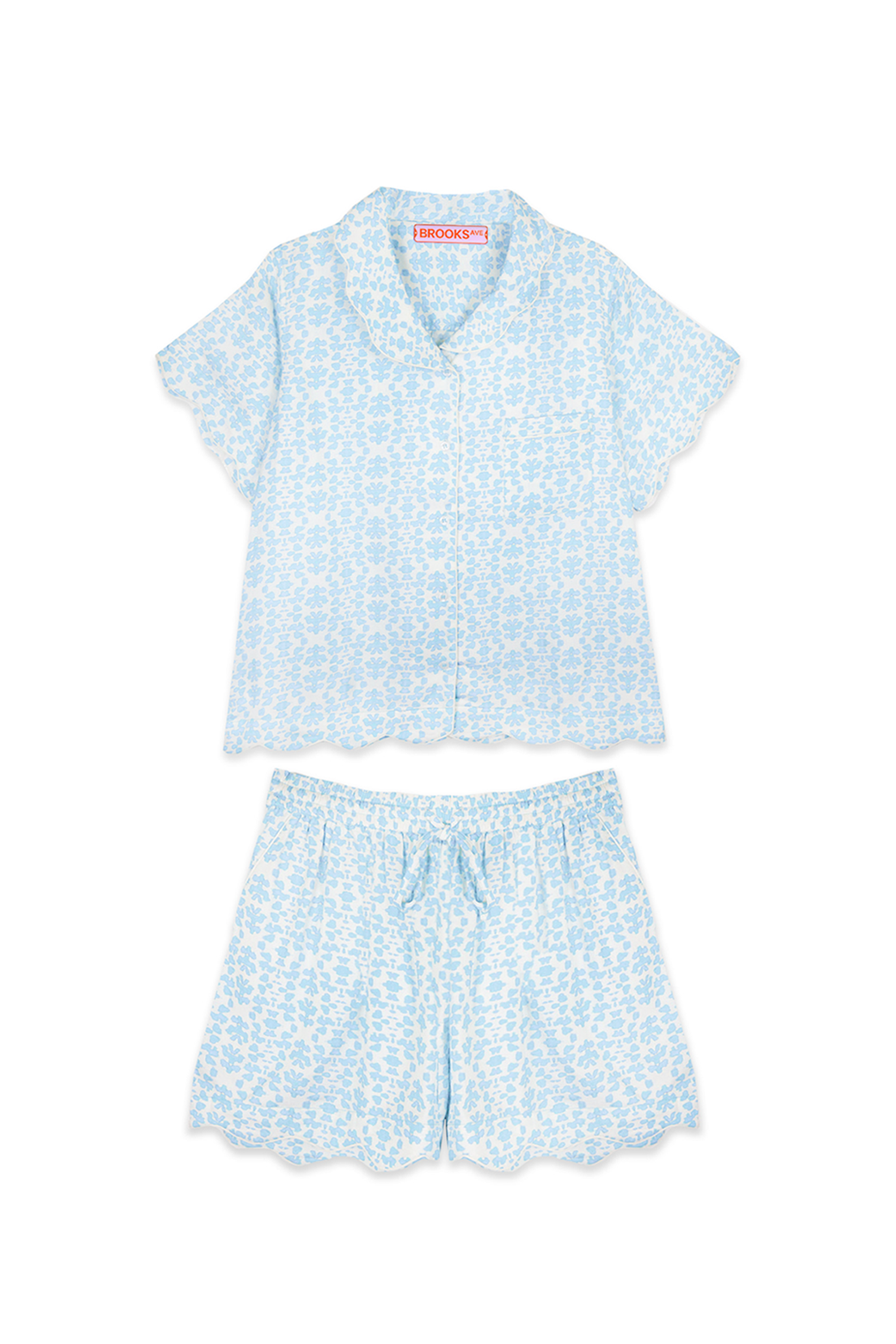 Scalloped Pajama Set Short - Blue Chintz