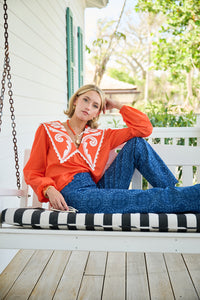 PRE-ORDER Emma Deep V Quilted Collar Blouse - Coral