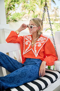 PRE-ORDER Emma Deep V Quilted Collar Blouse - Coral