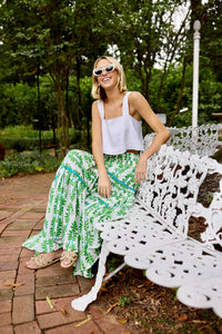 Triple Tiered Maxi Skirt - Palm Leaf