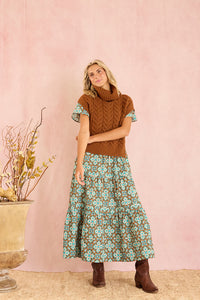 Poppy Deep V Dress - Quatrefoil Brown