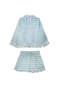 Scalloped Pajama Set Shorts & Long Top - Cameron Blue