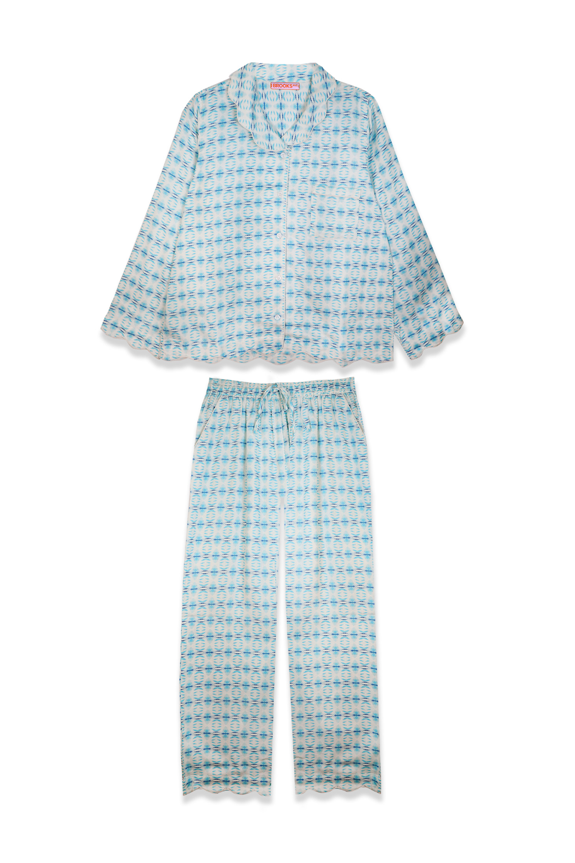 Scalloped Pajama Set Long - Cameron Blue