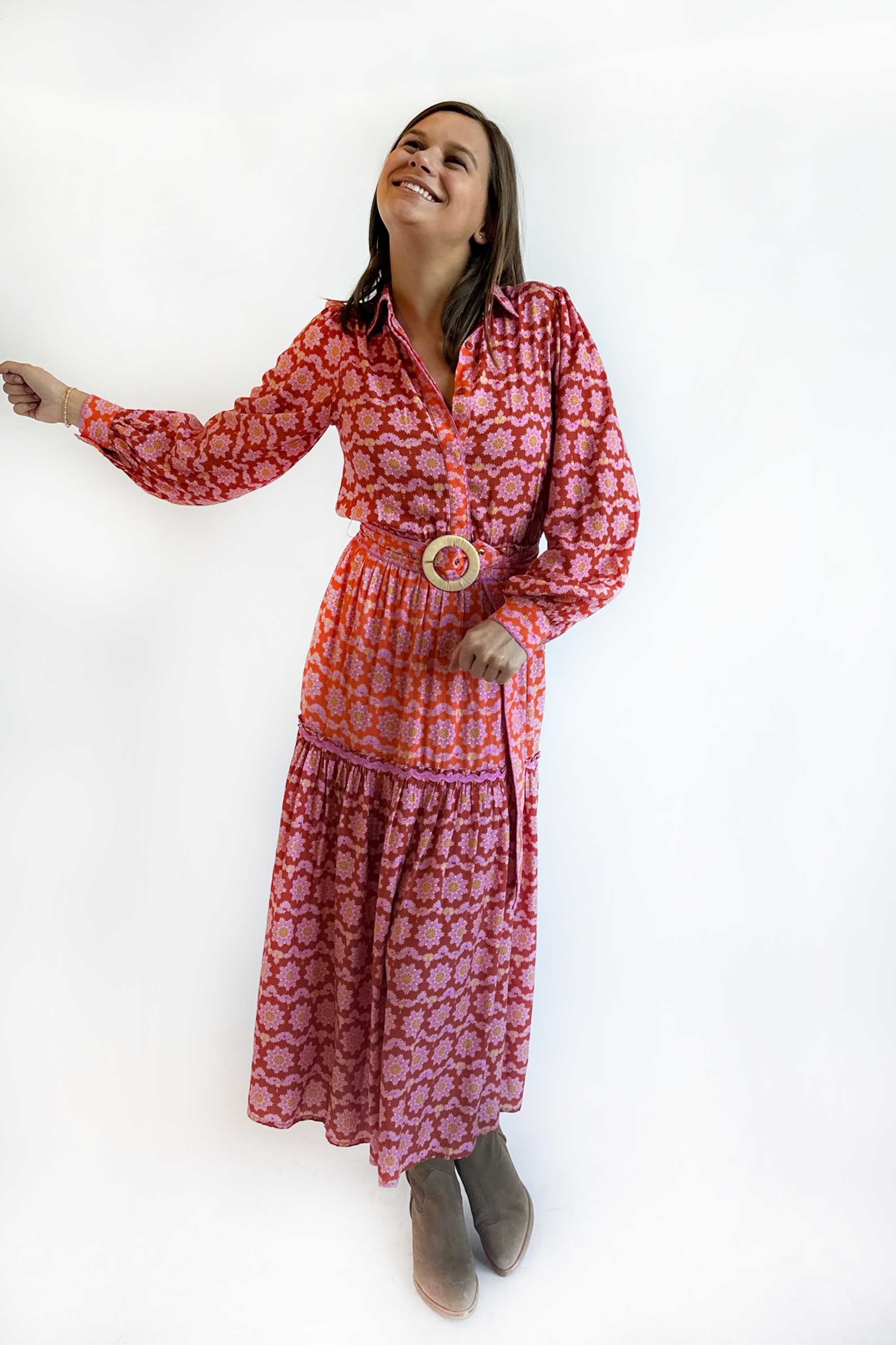 The Laura Long Sleeve Dress - Dahlia Brown
