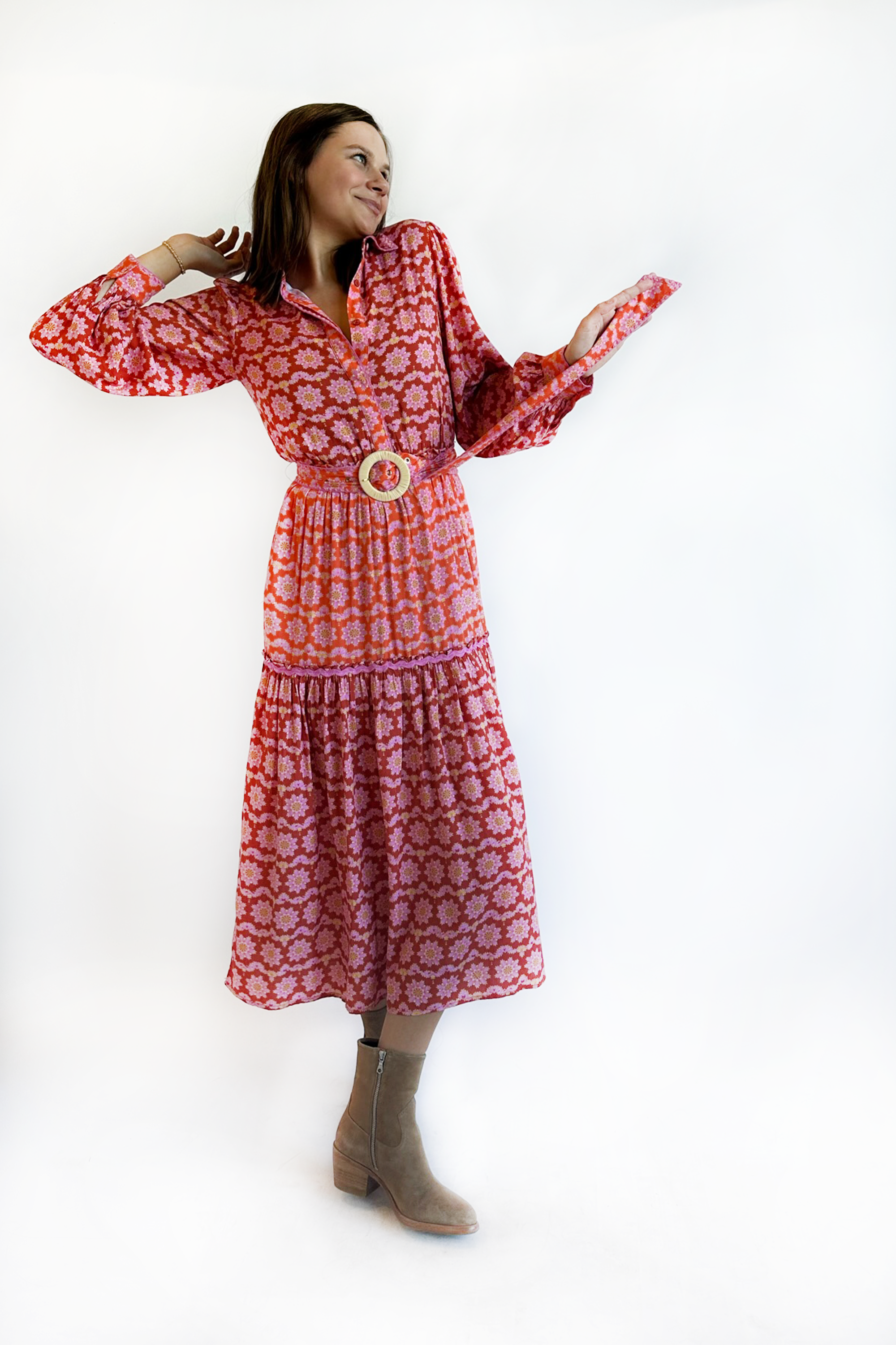The Laura Long Sleeve Dress - Dahlia Brown