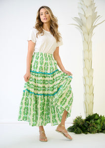 Triple Tiered Maxi Skirt - Palm Leaf