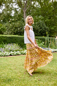 Triple Tiered Maxi Skirt - Mango Tango