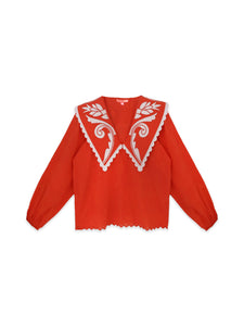 PRE-ORDER Emma Deep V Quilted Collar Blouse - Coral