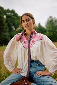 Western Blouse - Embroidered Wildflower Pink