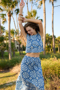 Madelyn Midi Skirt - Rosetta Tile Navy