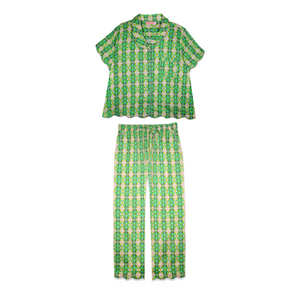 Scalloped Pajama Set Long Pant & Short Top - Flora Green