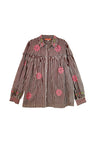 Frankie Blouse - Brown Stripe with Pink Embroidery