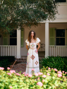 Women's Embroidered Margaret Midi Dress - Tile Embroidered