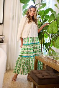 Triple Tiered Maxi Skirt - Palm Leaf