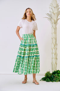 Triple Tiered Maxi Skirt - Palm Leaf